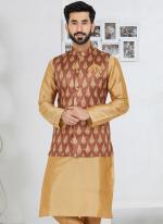 Banarasi Dhupion Light Brown Wedding Wear Banarasi Work Modi Jacket Kurta Pajama